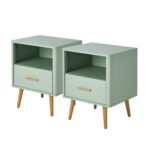 Oikiture 2x Bedside Table 1 Drawer Open Shelf Nightstand Green