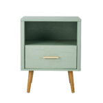 Oikiture 2x Bedside Table 1 Drawer Open Shelf Nightstand Green - Image 3