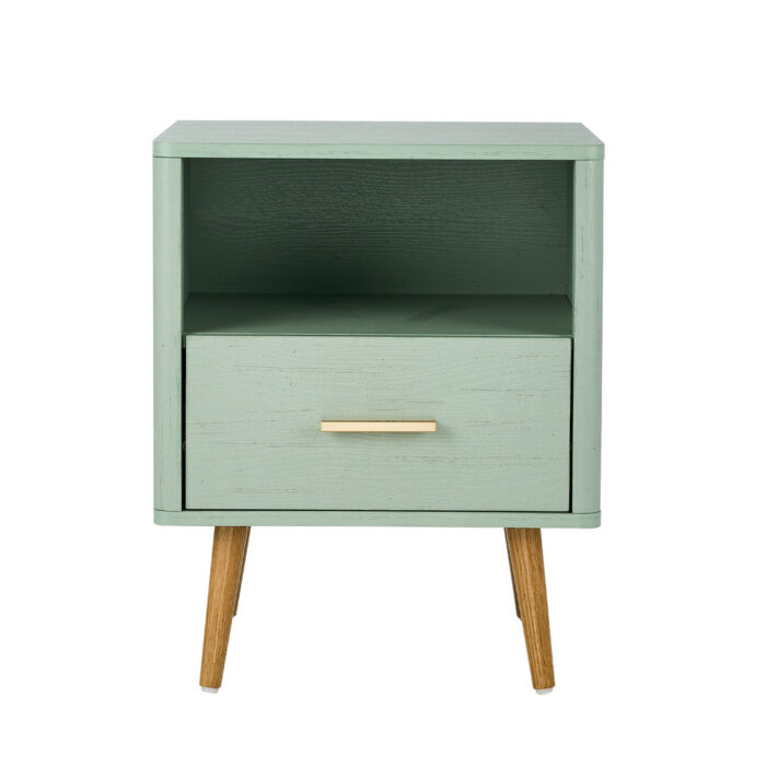 Oikiture 2x Bedside Table 1 Drawer Open Shelf Nightstand Green - Image 3
