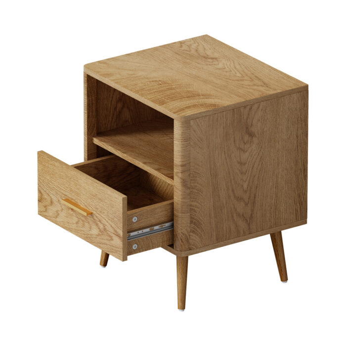 Oikiture 2x Bedside Table 1 Drawer Open Shelf Nightstand Natural - Image 7