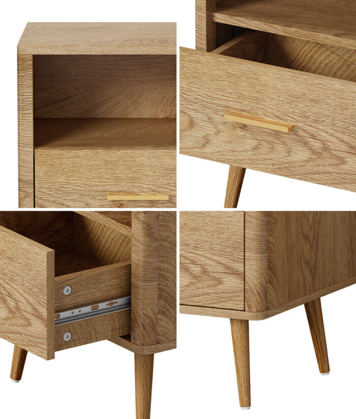 Oikiture 2x Bedside Table 1 Drawer Open Shelf Nightstand Natural - Image 6