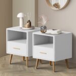 Oikiture 2x Bedside Table 1 Drawer Open Shelf Nightstand White - Image 5