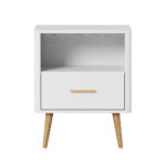 Oikiture 2x Bedside Table 1 Drawer Open Shelf Nightstand White - Image 9