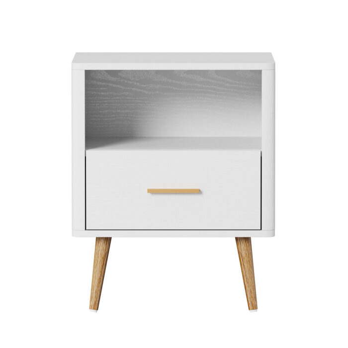Oikiture 2x Bedside Table 1 Drawer Open Shelf Nightstand White - Image 9