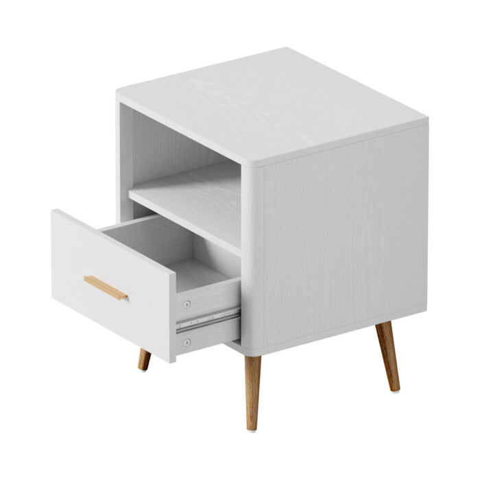 Oikiture 2x Bedside Table 1 Drawer Open Shelf Nightstand White - Image 7
