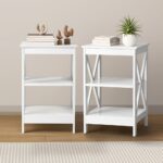 Oikiture 2x Side Table Coffee Bedside Sofa Storage 3-tier Shelf White - Image 7