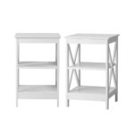 Oikiture 2x Side Table Coffee Bedside Sofa Storage 3-tier Shelf White