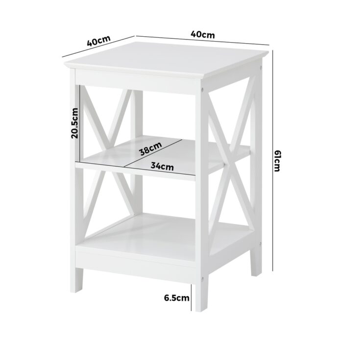 Oikiture 2x Side Table Coffee Bedside Sofa Storage 3-tier Shelf White - Image 8