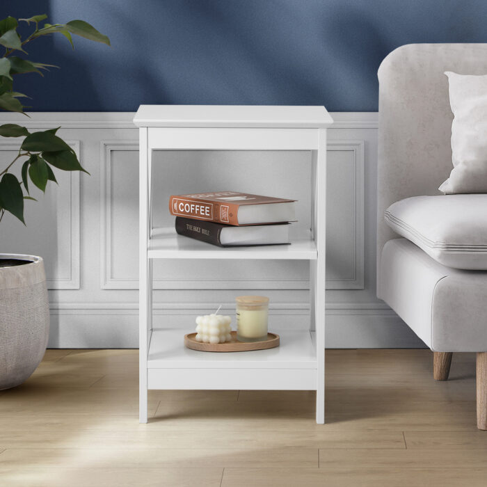 Oikiture 2x Side Table Coffee Bedside Sofa Storage 3-tier Shelf White - Image 4
