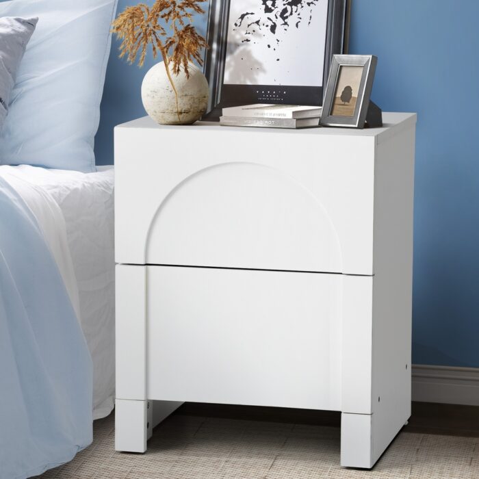 Oikiture Bedside Table 2 Drawers Side Table White - Image 9