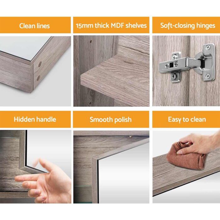 Cefito Bathroom Mirror Cabinet 900x720mm Oak - Image 6