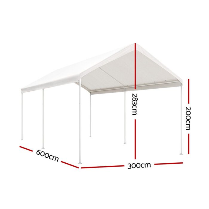 Instahut Carports 3x6m Carport Kits Steel Shelter Gazebo Canopy Garage Portable Garden Shed - Image 2