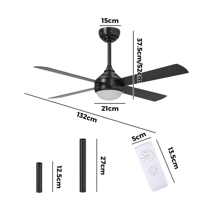 Vevare 52'' AC Ceiling Fan with Light Remote Control 4 Blades Black - Image 4