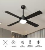 Vevare 52'' AC Ceiling Fan with Light Remote Control 4 Blades Black - Image 8