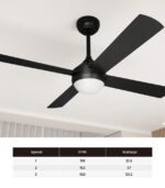 Vevare 52'' AC Ceiling Fan with Light Remote Control 4 Blades Black - Image 2
