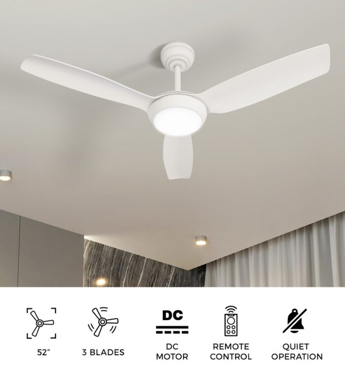 Vevare 52" Ceiling Fan with Light DC Remote Control 5 Speed White - Image 2