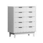 Oikiture 5 Chest of Drawers Dressers Tallboy Stripe White
