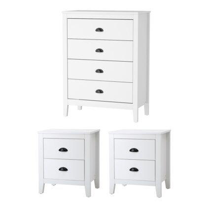 Oikiture 4 Chest of Drawers and 2 Bedside Tables Vintage Bedroom Set White