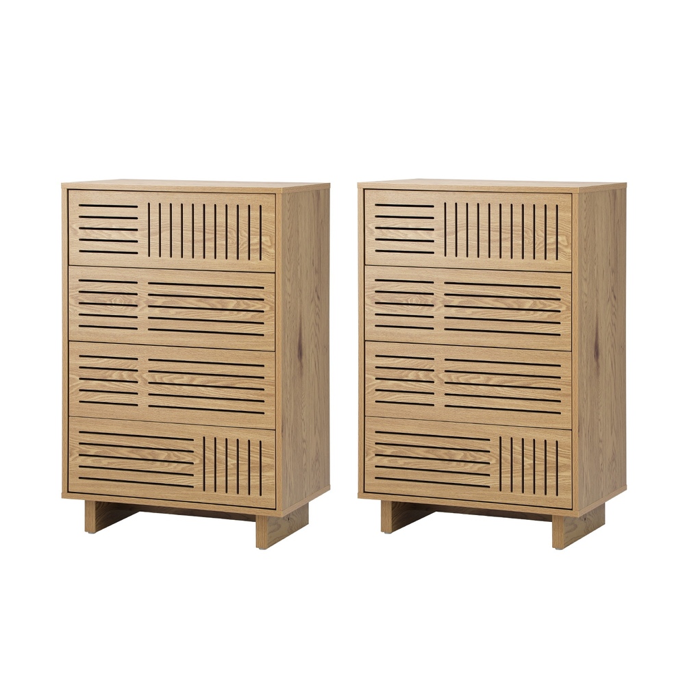 COD-REEX-4D-WD-ABX2-01 Oikiture 4 Chest of Drawers Storage Cabinet Tallboy Natural Set of 2 - Image 1