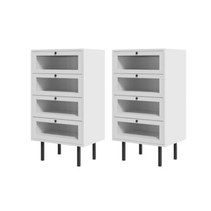 Oikiture 4 Chest of Drawers Tallboy Dresser Cabinet White Set of 2