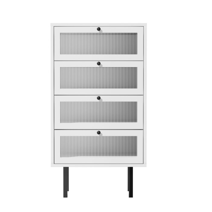 Oikiture 4 Chest of Drawers Tallboy Dresser Cabinet White Set of 2 - Image 8