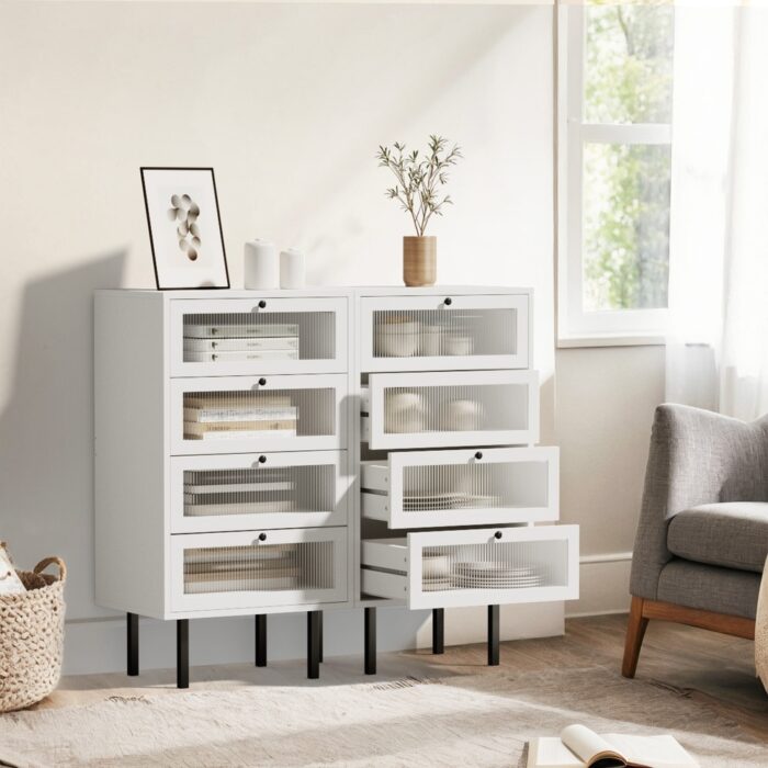 Oikiture 4 Chest of Drawers Tallboy Dresser Cabinet White Set of 2 - Image 6