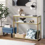 Oikiture Console Table Metal Frame 3-tier White&Gold - Image 3
