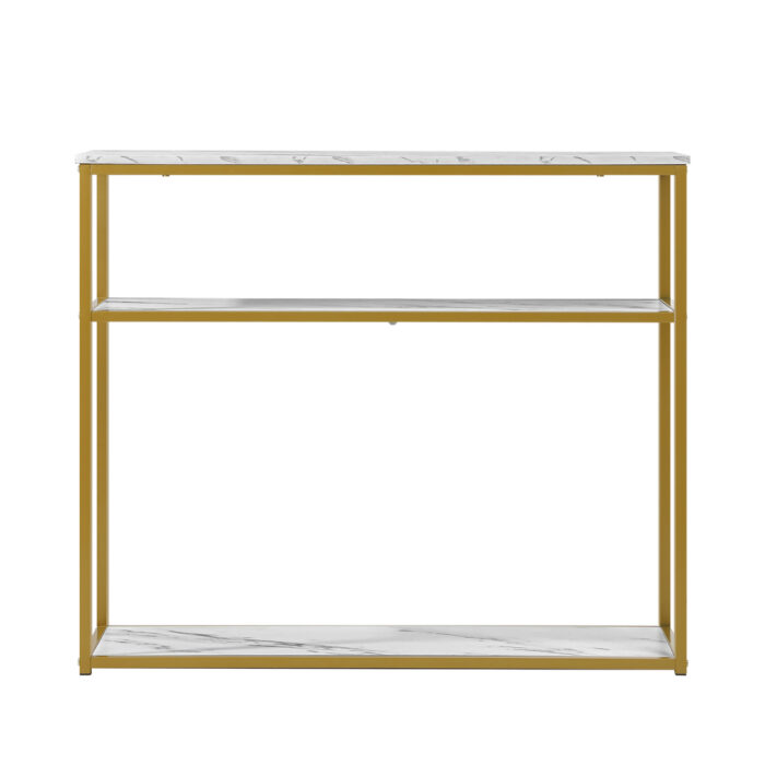 Oikiture Console Table Metal Frame 3-tier White&Gold - Image 8