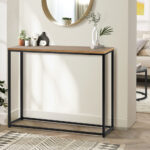 Oikiture Console Table Wooden Tabletop Black&Wood - Image 4