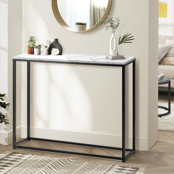 Oikiture Console Table Marble-look Iron Black&White - Image 6