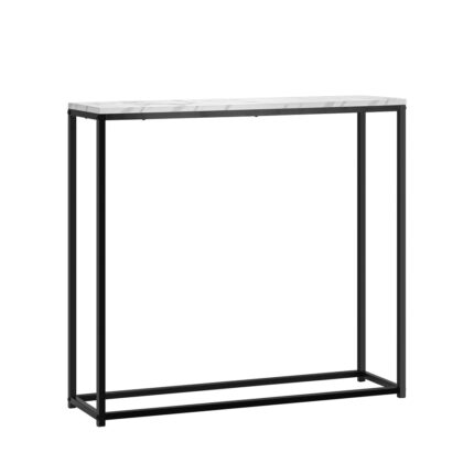 Oikiture Console Table Marble-look Iron Black&White