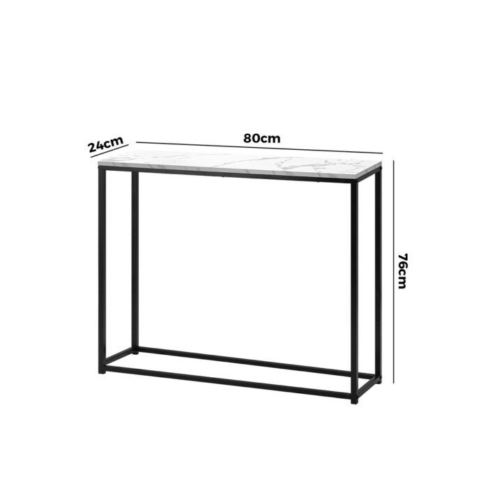 Oikiture Console Table Marble-look Iron Black&White - Image 3