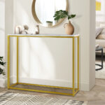Oikiture Console Table Marble-look Iron Gold&White - Image 7