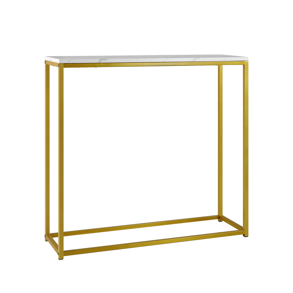 CST-VJ-LONI-GDWH-01 Oikiture Console Table Marble-look Iron Gold&White - Image 1