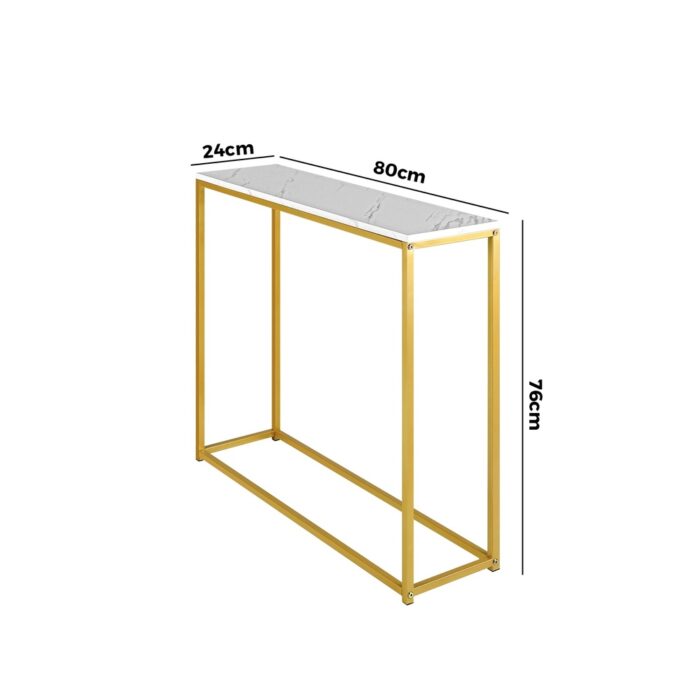 Oikiture Console Table Marble-look Iron Gold&White - Image 4