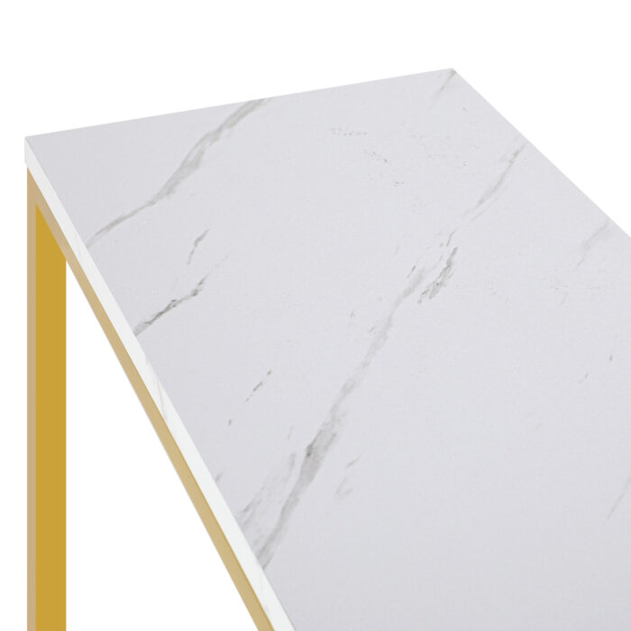 Oikiture Console Table Marble-look Iron Gold&White - Image 3