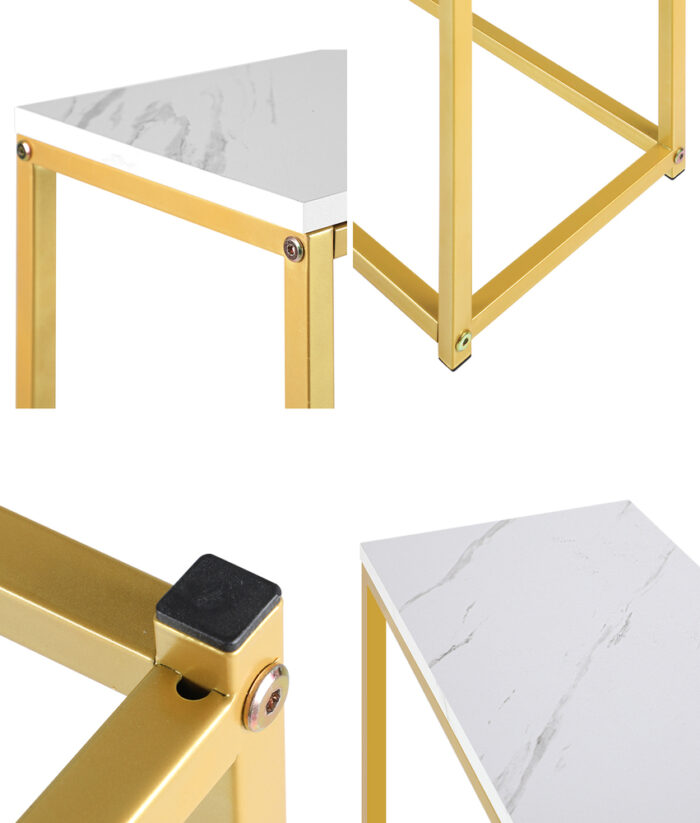 Oikiture Console Table Marble-look Iron Gold&White - Image 9