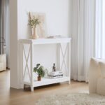 Oikiture 2-Tier Console Table X-Design Wooden White - Image 10