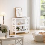 Oikiture 3-Tier Console Table X-Design Wooden White - Image 8