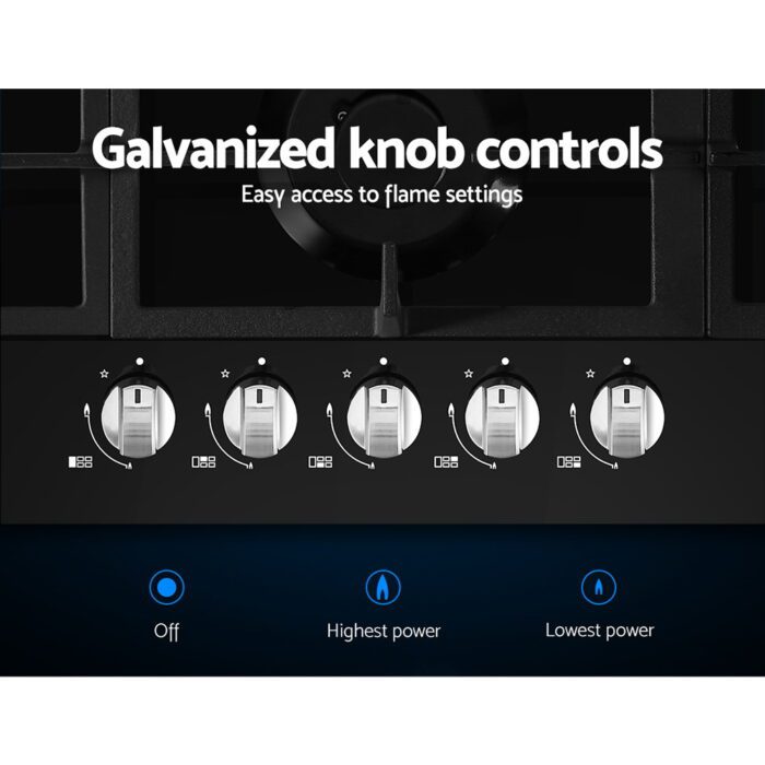 Devanti Gas Cooktop 90cm 5 Burner Black - Image 4