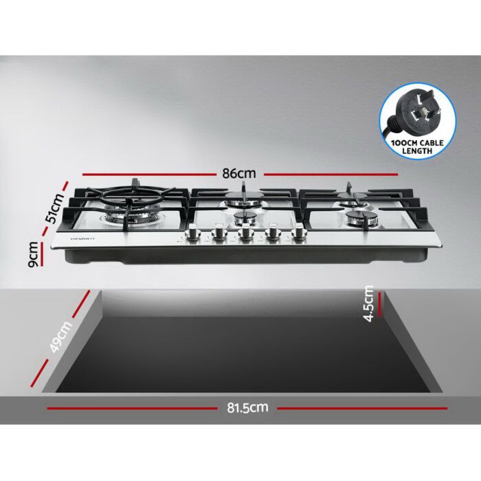 Devanti Gas Cooktop 90cm 5 Burner Silvir - Image 2