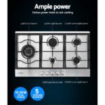 Devanti Gas Cooktop 90cm 5 Burner Silvir - Image 5
