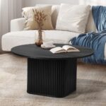 Oikiture Coffee Table Round Wooden Black - Image 5