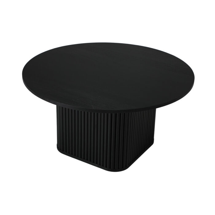 Oikiture Coffee Table Round Wooden Black - Image 3