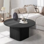 Oikiture Coffee Table Round Wooden Black - Image 2