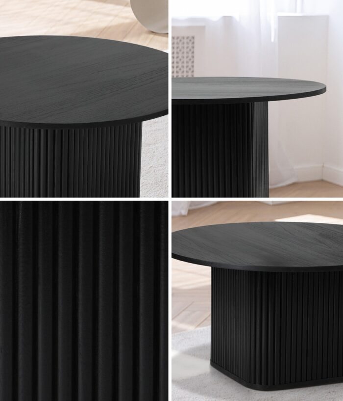 Oikiture Coffee Table Round Wooden Black - Image 4