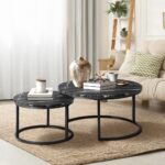 Oikiture Set of 2 Nesting Coffee Table Round Marble Black - Image 2