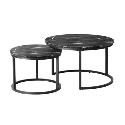 Oikiture Set of 2 Nesting Coffee Table Round Marble Black