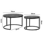 Oikiture Set of 2 Nesting Coffee Table Round Marble Black - Image 3