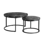 Oikiture Set of 2 Nesting Coffee Table Round Marble Black - Image 7